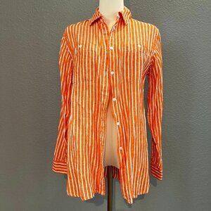 LAUREN RALPH LAUREN 100% Linen Orange & White Button Down Shirt - EUC - Size S